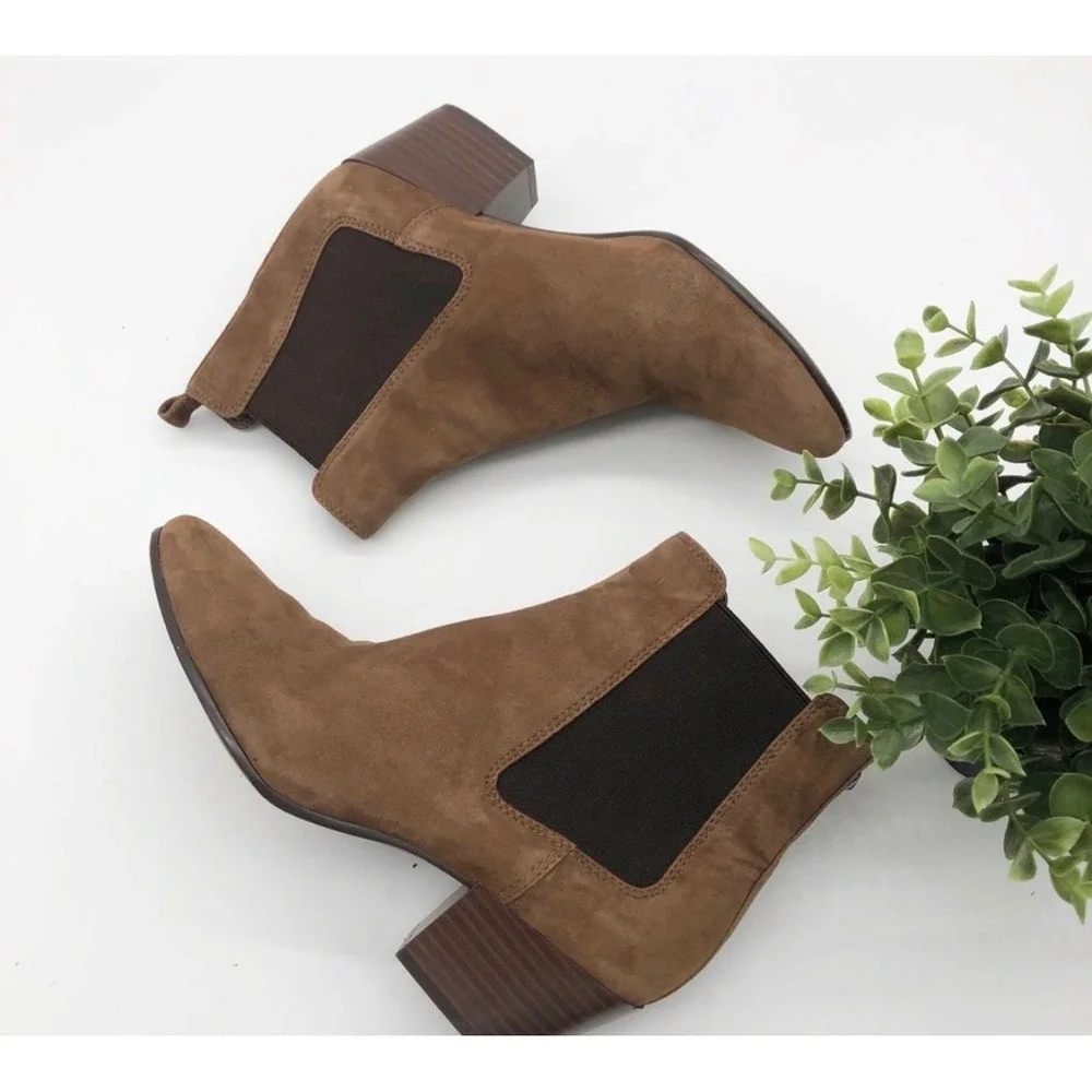 Sam‎ Edelman Reesa Pull On Suede Chelsea Ankle Boots Womens 10 Tan Pointed Toe